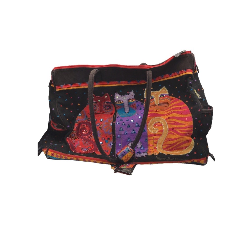 Vintage Laurel Burch Three Colorful Cats Large Weekender Travel Tote Bag Rare